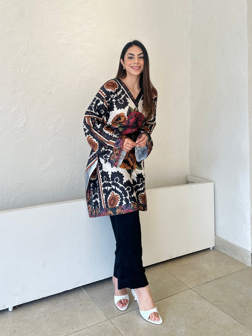 Black Winter Pashmina Kaftaan Set